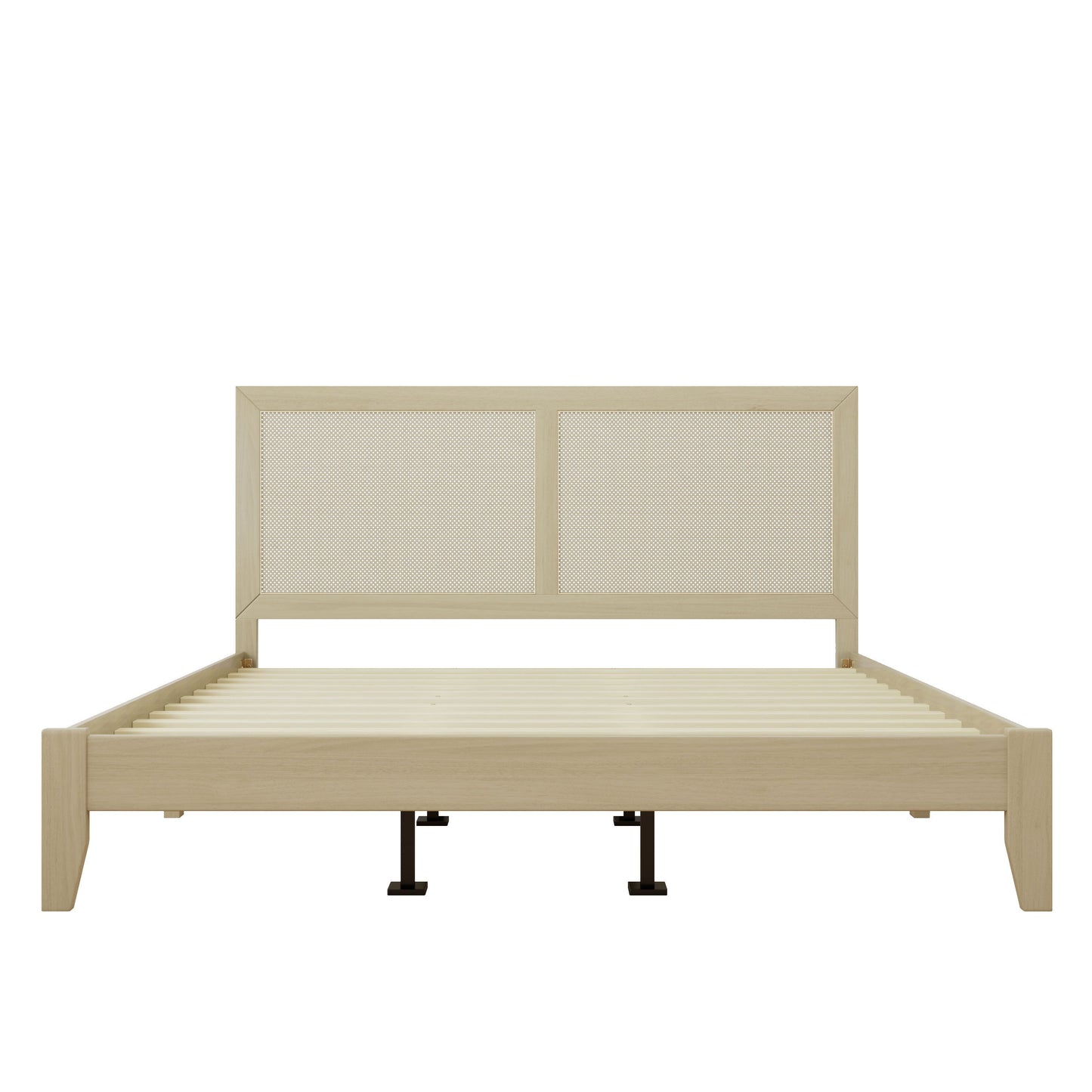 Solid Wood Platform California King Bed With Rattan