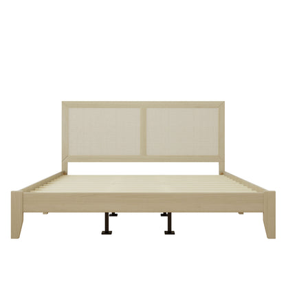 Solid Wood Platform California King Bed With Rattan