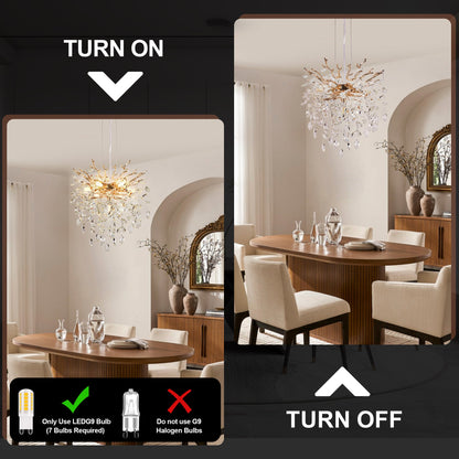 Chandelier Tree Branch Crystal Gold 7-Light Modern 18 In Living Dining