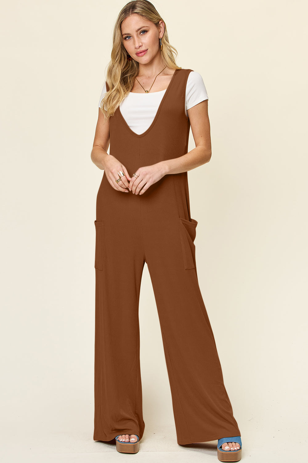 Sleeveless Wide Leg Jumpsuit with Handy Pockets