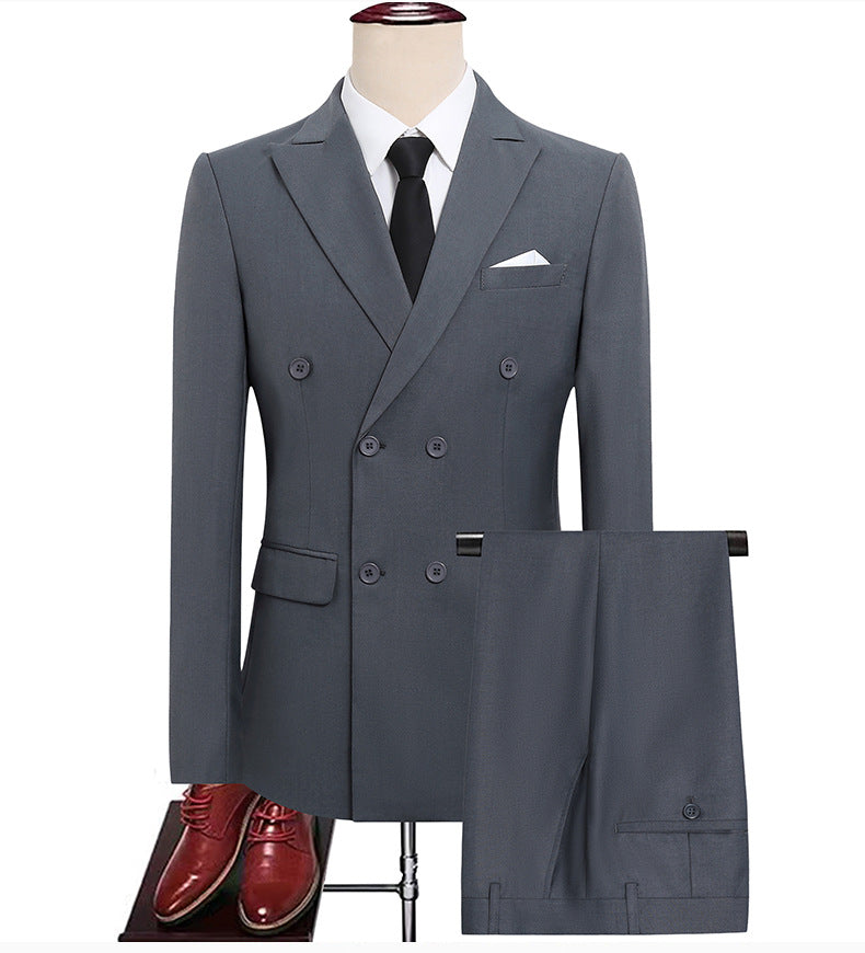 Mens Versatile Double-breasted Business-casual Suit
