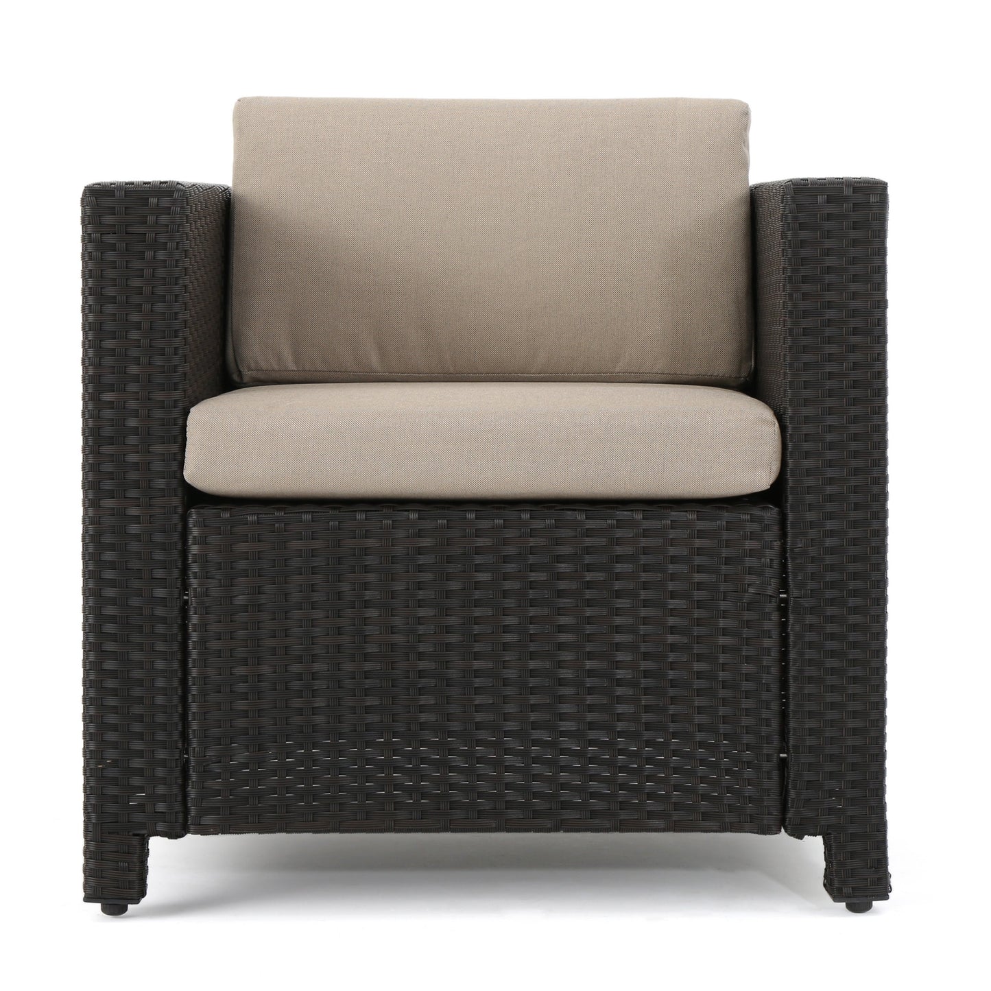 Outdoor Patio Set PE Rattan Dark Brown 4 Piece Loveseat Chairs Coffee Table