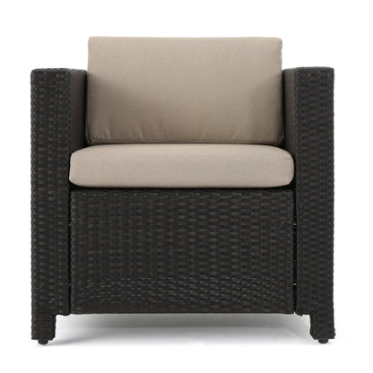 Outdoor Patio Set PE Rattan Dark Brown 4 Piece Loveseat Chairs Coffee Table