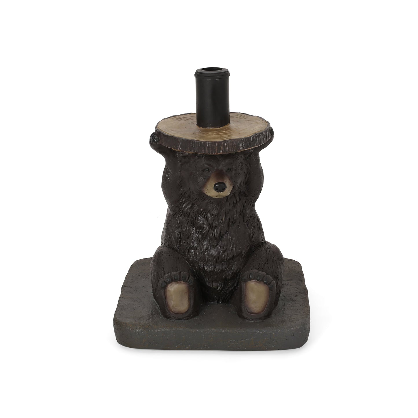 Patio Umbrella Base Bear Shape Concrete Dark Brown 13.5x18 In 56 LB