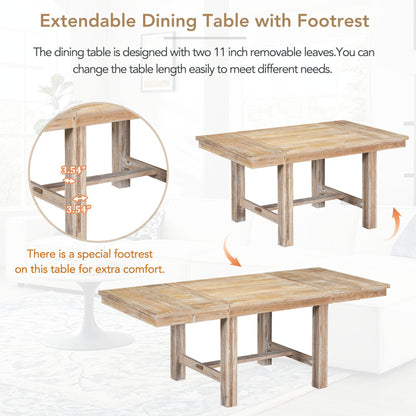 Farmhouse 82inch 6-Piece Extendable Dining Table with Footrest, 4 Upholstered