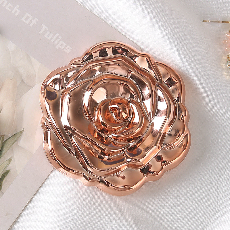 Portable Folding Mirror With Electroplated Rose Design