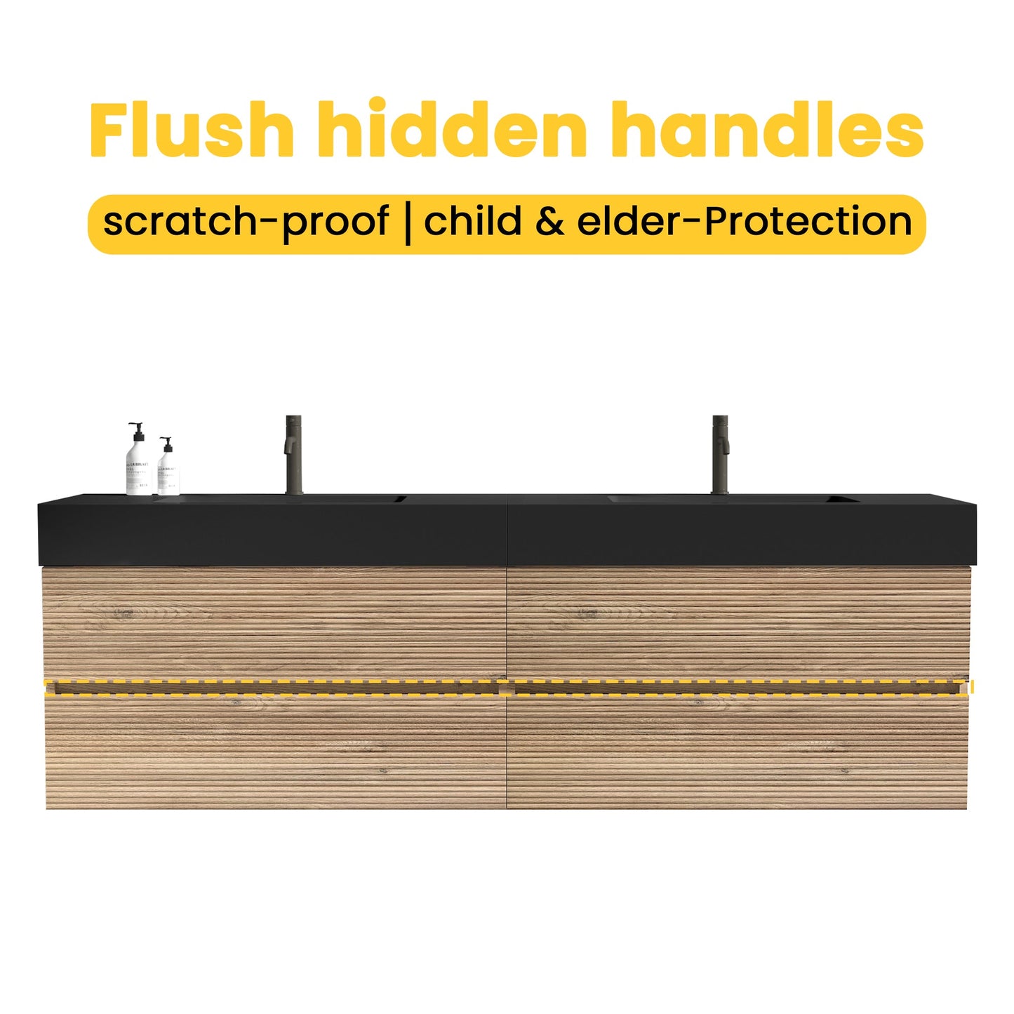 72''(36Inch*2) Bathroom Vanity with Matt Black Engineered Quartz Sink and Rou...