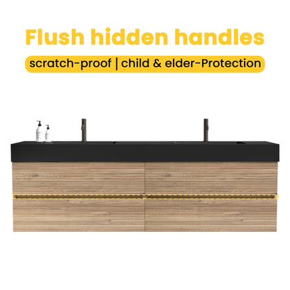 72''(36Inch*2) Bathroom Vanity with Matt Black Engineered Quartz Sink and Rou...