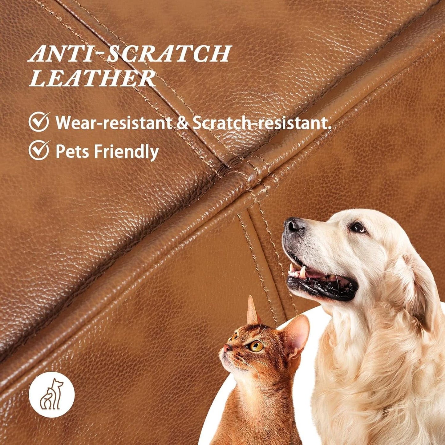 Authentic Brown Leather Ottoman Square Memory Foam