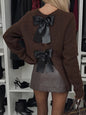Back To School Sweater - Bow Slit Back Round Neck Sweater