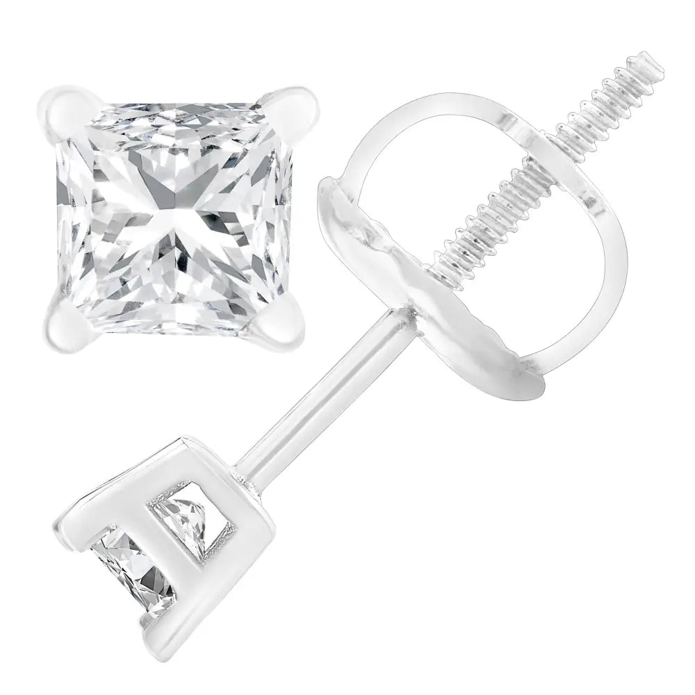 Princess Diamond Stud Earrings in 18K White Gold 1 Cttw AGS Certified