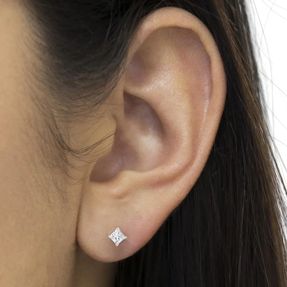Princess Diamond Stud Earrings in 18K White Gold 1 Cttw AGS Certified