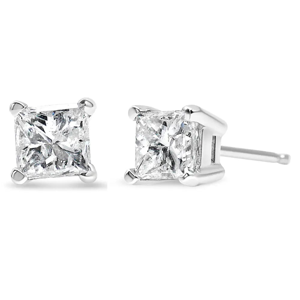 Princess Diamond Stud Earrings in 18K White Gold 1 Cttw AGS Certified