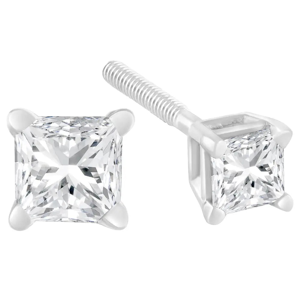 Princess Diamond Stud Earrings in 18K White Gold 1 Cttw AGS Certified