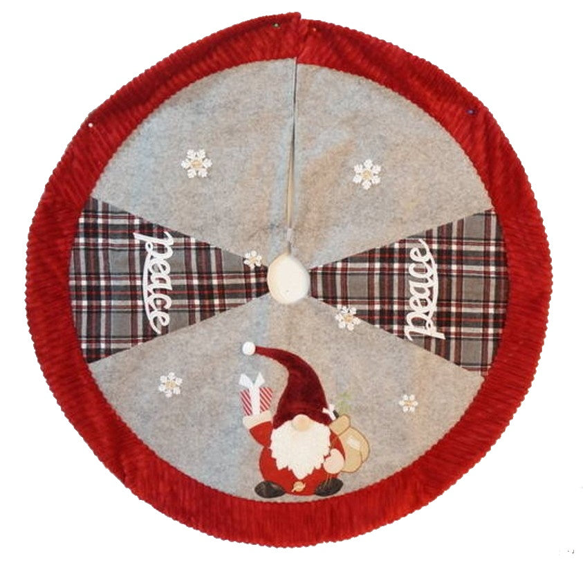 Gnome Embroidered Fleece Tree Skirt - 48 Inch - Grey