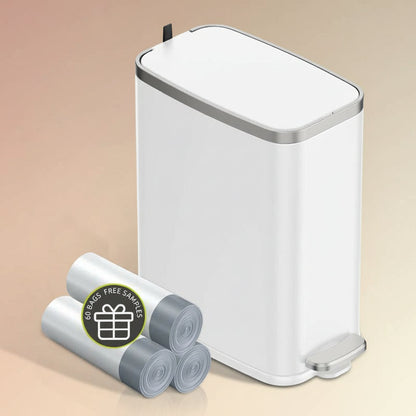 1.6 Gal Slim Bathroom Trash Can with Slow-Closed Lid, Step Pedal, 6L Stainless Steel Garbage Can with Removable Inner Bucket, Built-In Odor Filter, Small Wastebasket for Bathroom, Toilet, Home Office, Bedroom