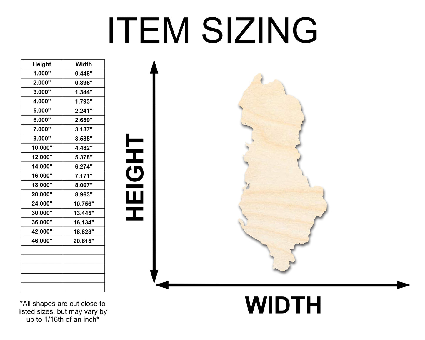 Unfinished Wood Albania Country Shape - Southeast Europe Craft - up to 46" DIY