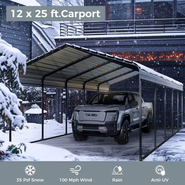 [12X25FT] Alora Heavy-Duty Extra-Large Multi Vehicle Carport Kit With Galvanized Steel Roof (SAK37514)