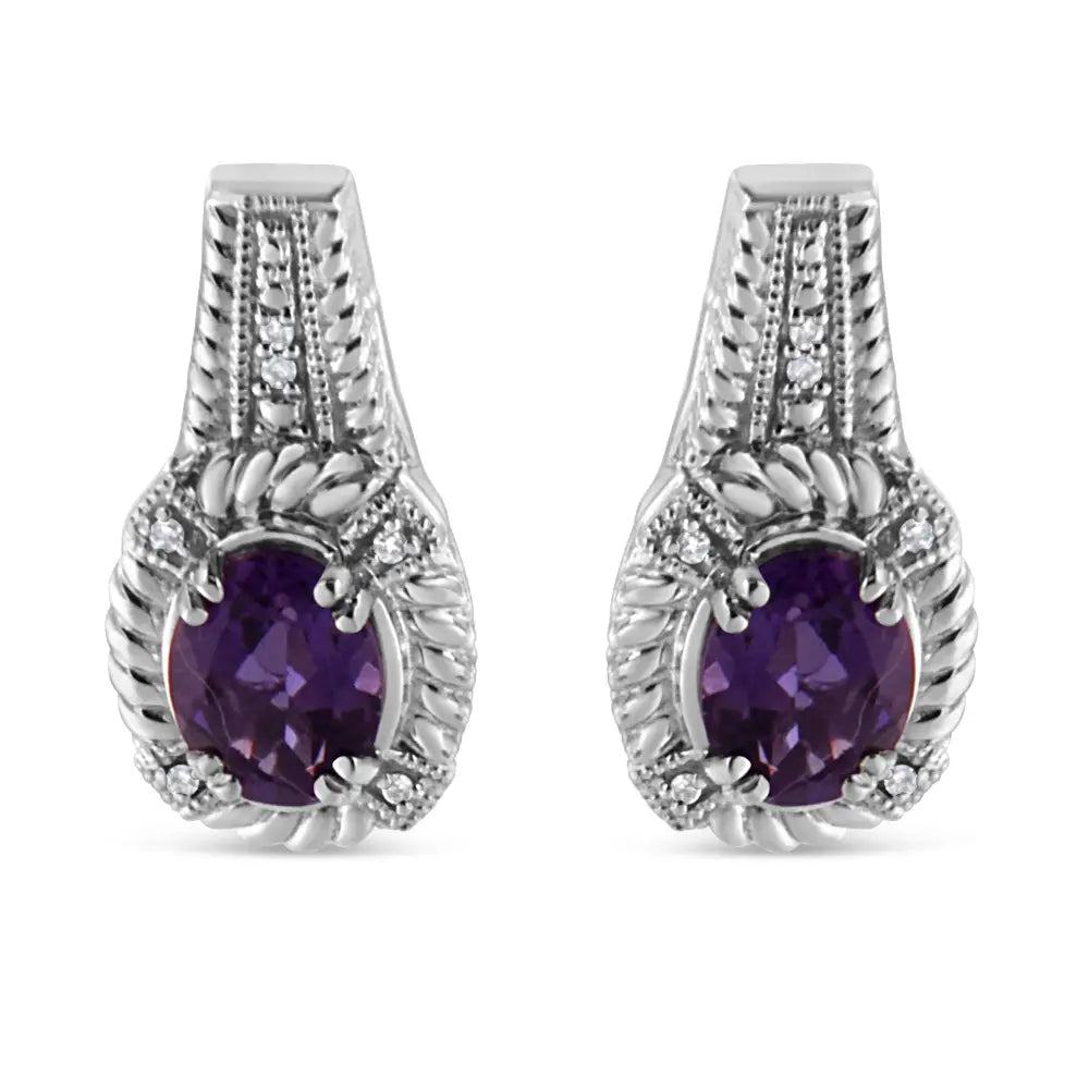 Art Deco Amethyst and Diamond Accent Sterling Silver Drop Earrings