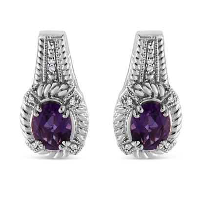 Art Deco Amethyst and Diamond Accent Sterling Silver Drop Earrings