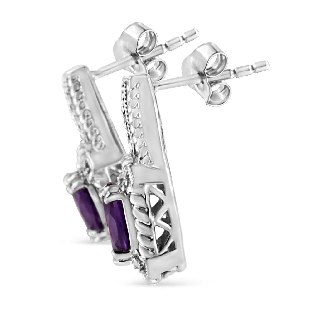 Art Deco Amethyst and Diamond Accent Sterling Silver Drop Earrings