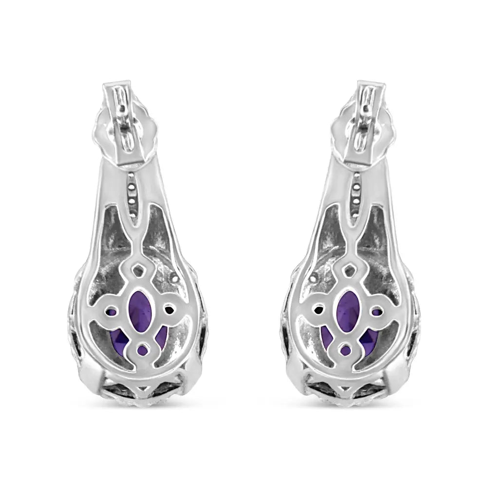 Art Deco Amethyst and Diamond Accent Sterling Silver Drop Earrings