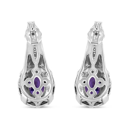 Art Deco Amethyst and Diamond Accent Sterling Silver Drop Earrings
