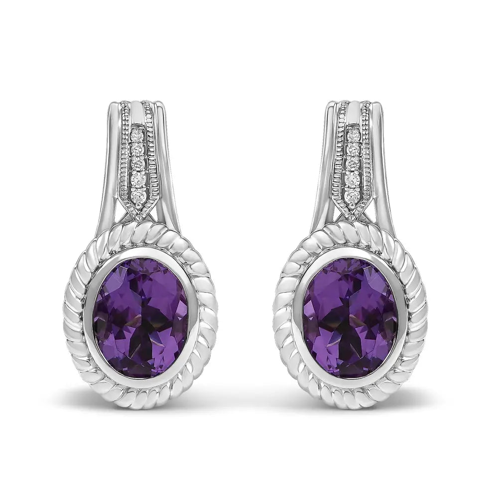 Amethyst & Diamond Accent Rope Design Drop Earrings in Sterling Silver – Oval Cut