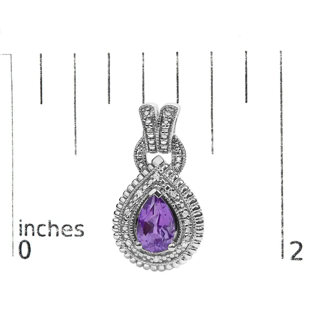 Amethyst & Diamond Accent Teardrop Stud Earrings in Sterling Silver – Pear Cut