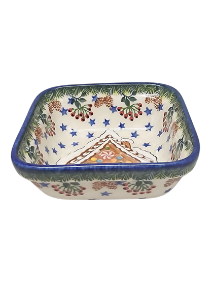 Ceramic Square Dish - Gingerbread House Delight Pattern
