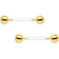 9/16 Clear Bioplast Barbell Gold Tone Push In Ball Nipple Ring Set