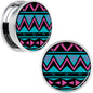 Pink Teal Tribal Print Steel Screw Fit Plug Set 20mm
