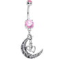 Pink Gem Moon Full of Love Dangle Belly Ring