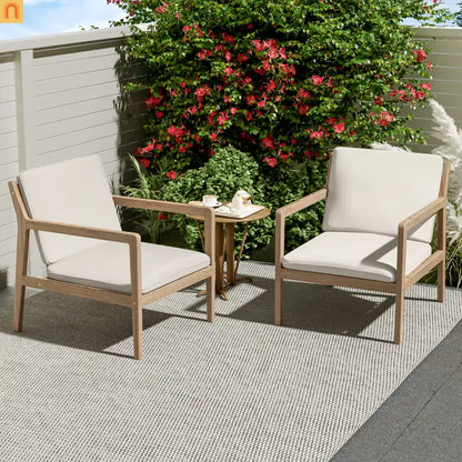 Outdoor Armchair Set Acacia Wood Light Teak Cushion Set of 2
