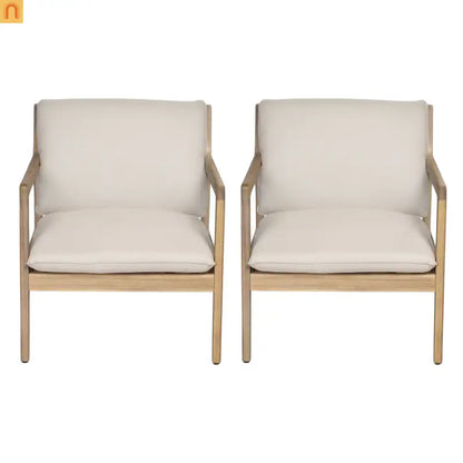 Outdoor Armchair Set Acacia Wood Light Teak Cushion Set of 2