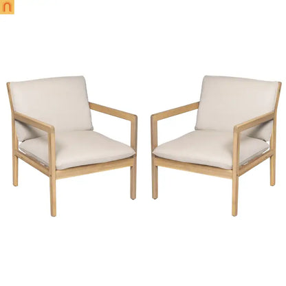 Outdoor Armchair Set Acacia Wood Light Teak Cushion Set of 2