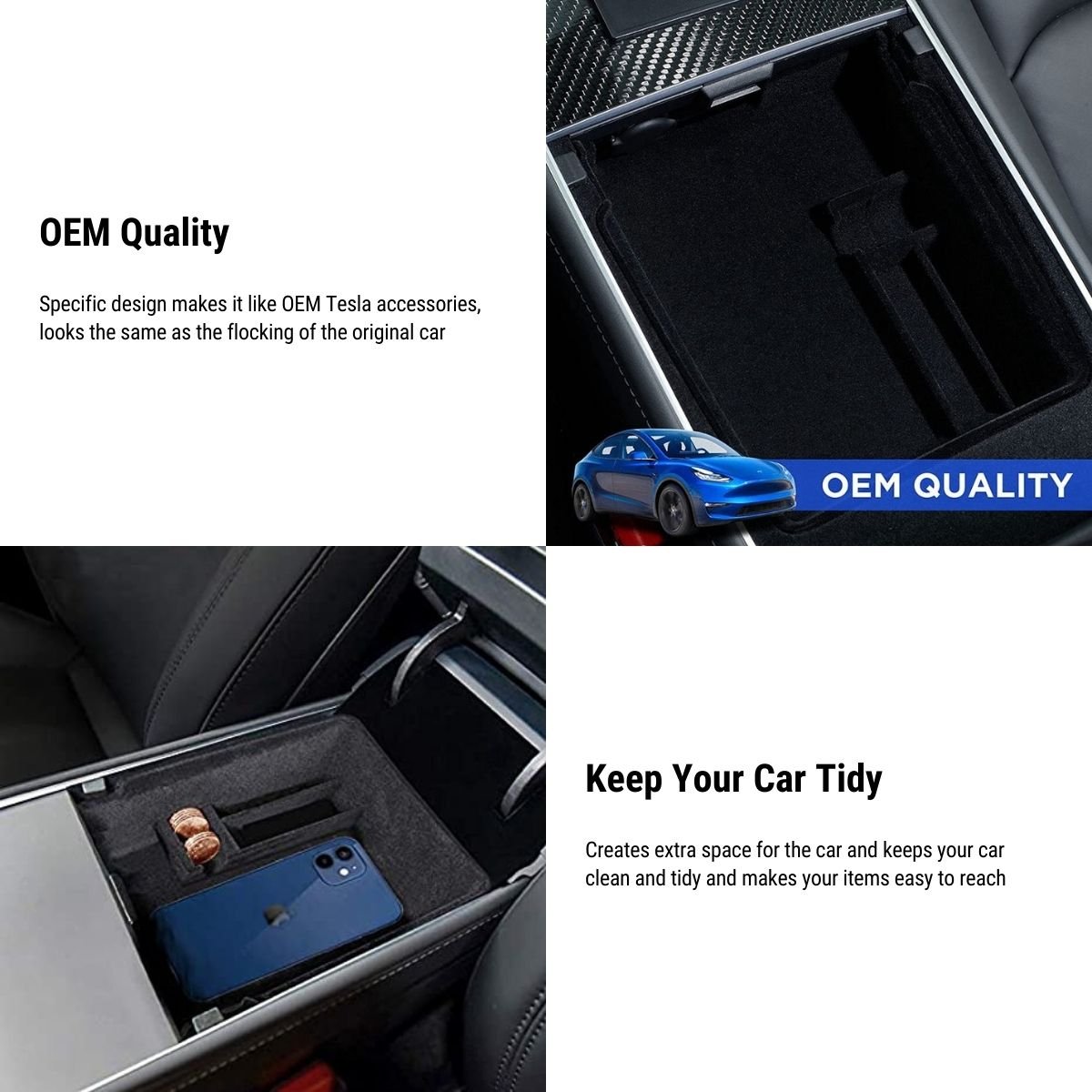 TESERY Armrest Organizer Console Tray for Model 3 / Model Y