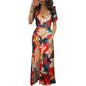 Aro Lora Women's Sexy V Neck Floral Printed Side Slit Two-Piece Maxi Dress