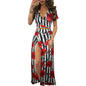 Aro Lora Women's Sexy V Neck Floral Printed Side Slit Two-Piece Maxi Dress