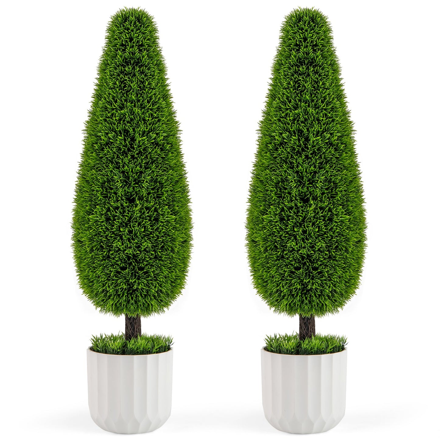 2 Pack 3 Feet Artificial Cedar Teardrop Shaped Bush with Plastic Nursery Pot-Green