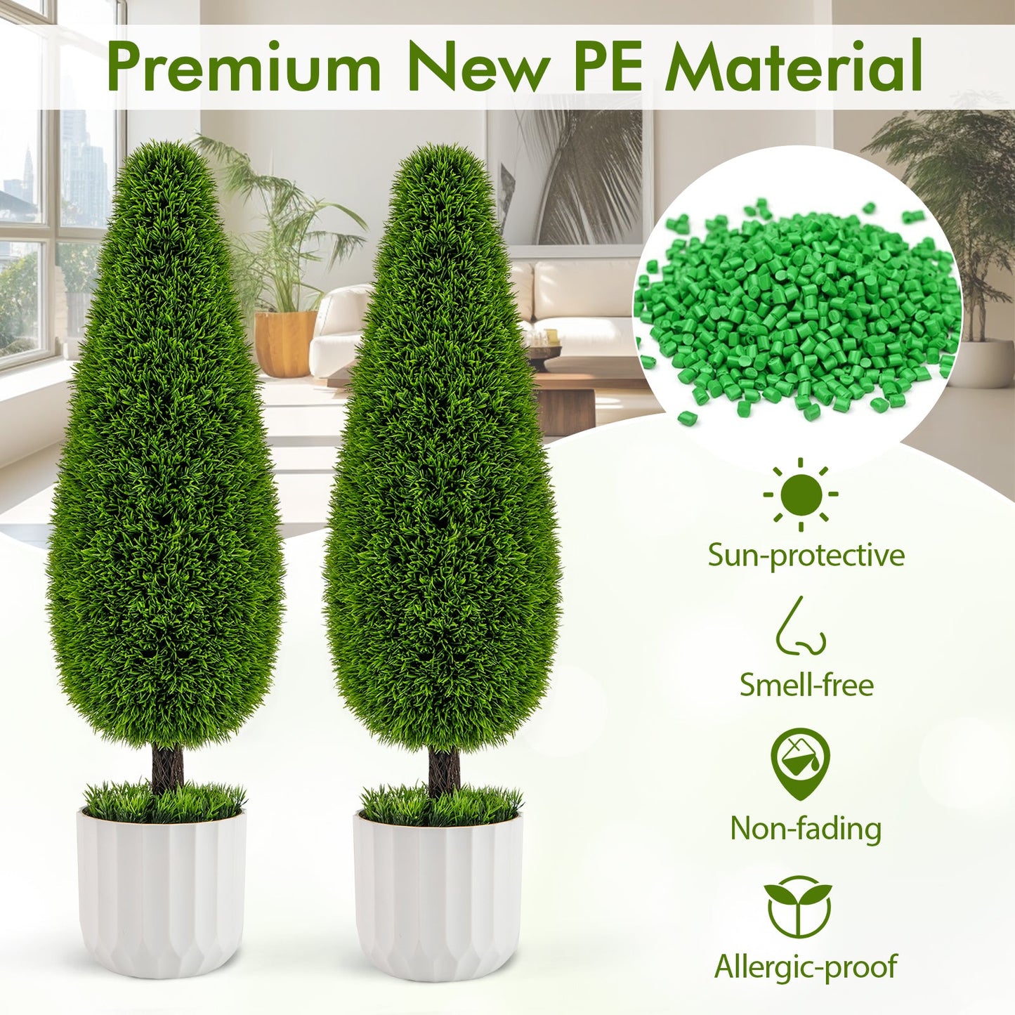 2 Pack 3 Feet Artificial Cedar Teardrop Shaped Bush with Plastic Nursery Pot-Green