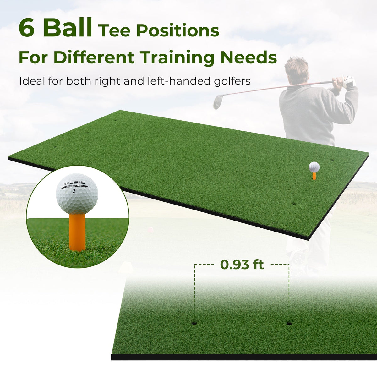 Artificial Turf Mat for Indoor and Outdoor Golf Practice Includes 2 Rubber Tees and 2 Alignment Sticks