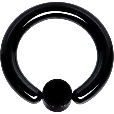 8G 1/2 White Faux Opal 5mm Disc Black IP BCR Captive Ring