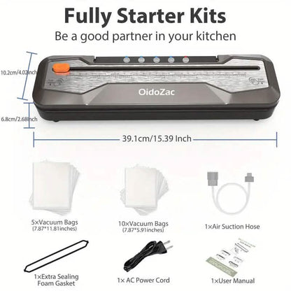 Automatic One-Touch Food Vacuum Sealer 5 Modes with 15 Sealer Bags and Built-in Cutter