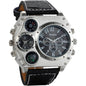 Avaner Mens Big Face Dual Time Zone Leather Strap Sport Watch