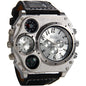 Avaner Mens Big Face Dual Time Zone Leather Strap Sport Watch