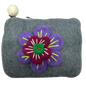 Felt Wool  Artisan Gray Coin Purse with Flower Applique