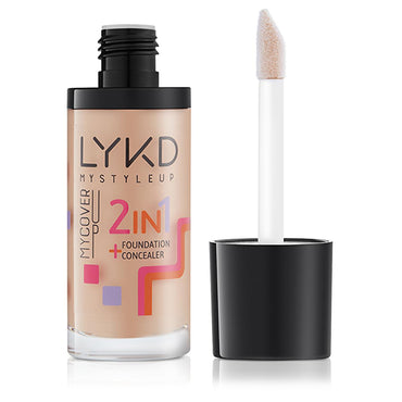 LYKD 2 in 1 Foundation Makeup - Natural Beige, Long-Lasting, Nourishing with Honey and Vitamin C