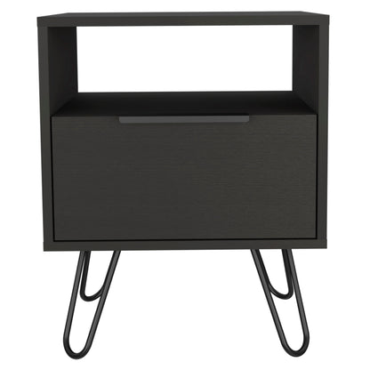 Set of 2 Modern Nightstands with Storage, Metal Legs, Wenge