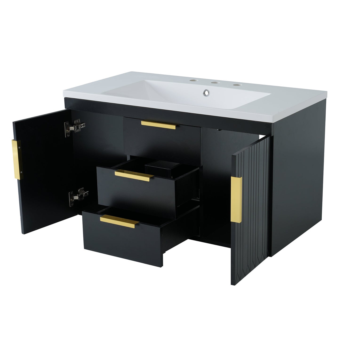 36'' Wall Mounted Bathroom Vanity with Resin Sink and 2 Drawers